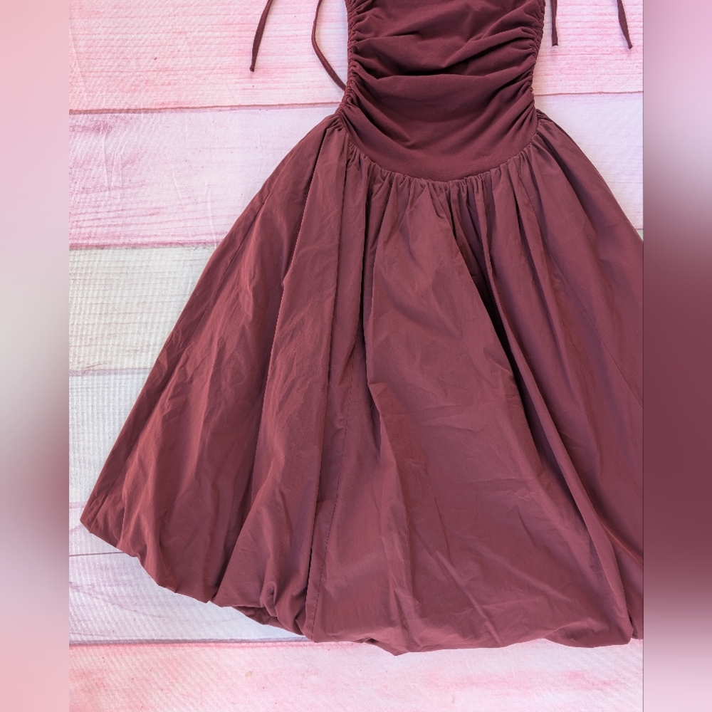 Amylynn Alexa Burgundy Puffball Dress 4US drop waist ruched dress - Picture 9 of 13